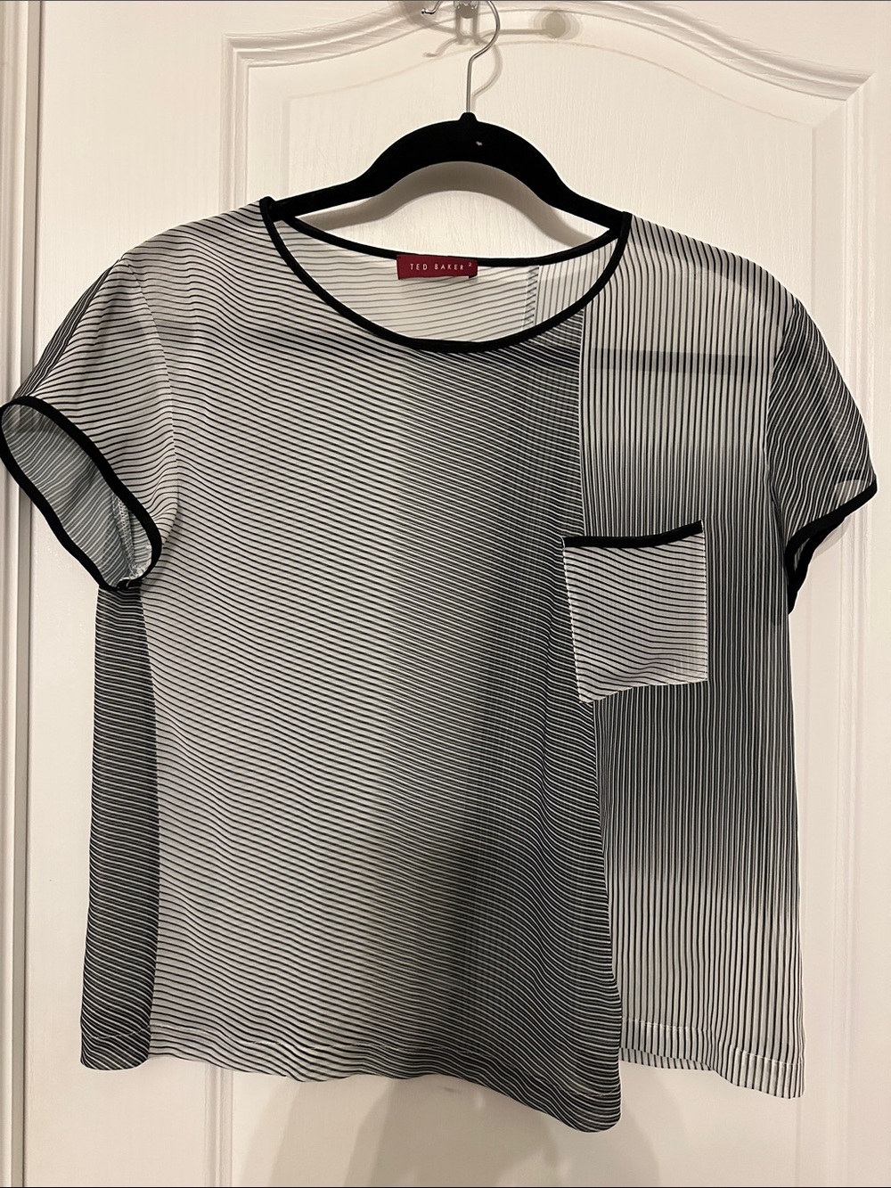 Ted Baker Black & White Striped Short Sleeve Tee with Pocket